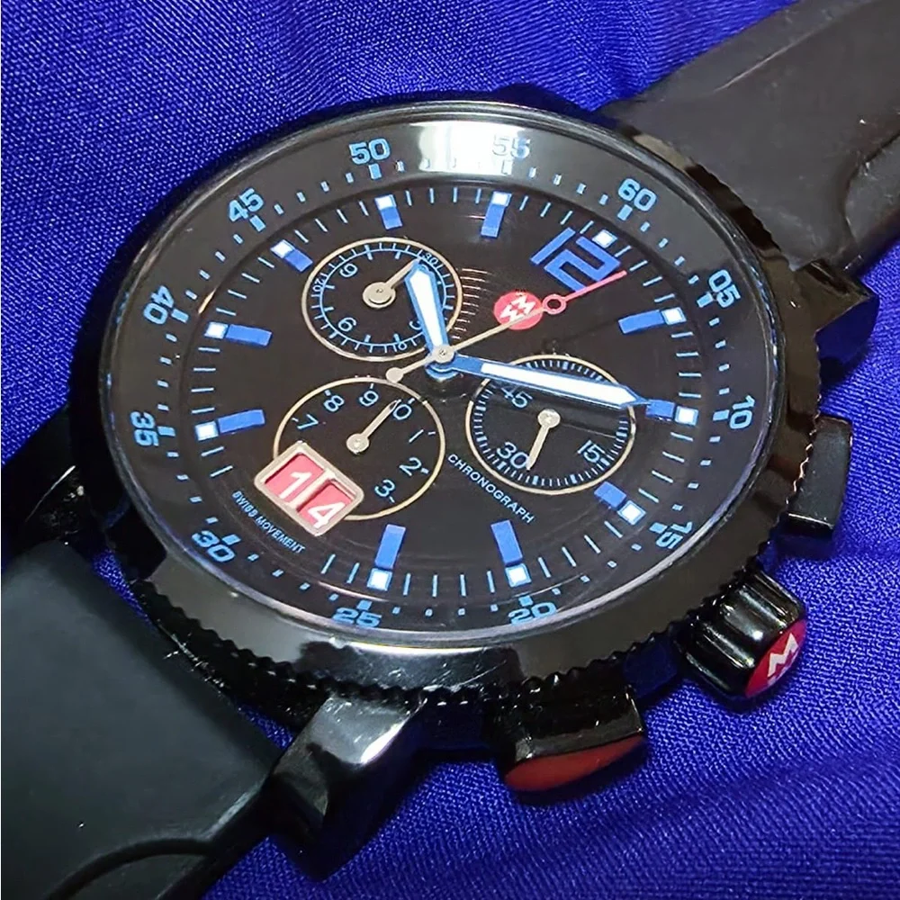 Michele Swiss Chrono Sail 42mm Men's Watch Black With Blue Accents
